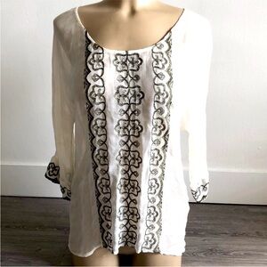 Lucky Brand Cream metallic 3/4 Sleeve Blouse